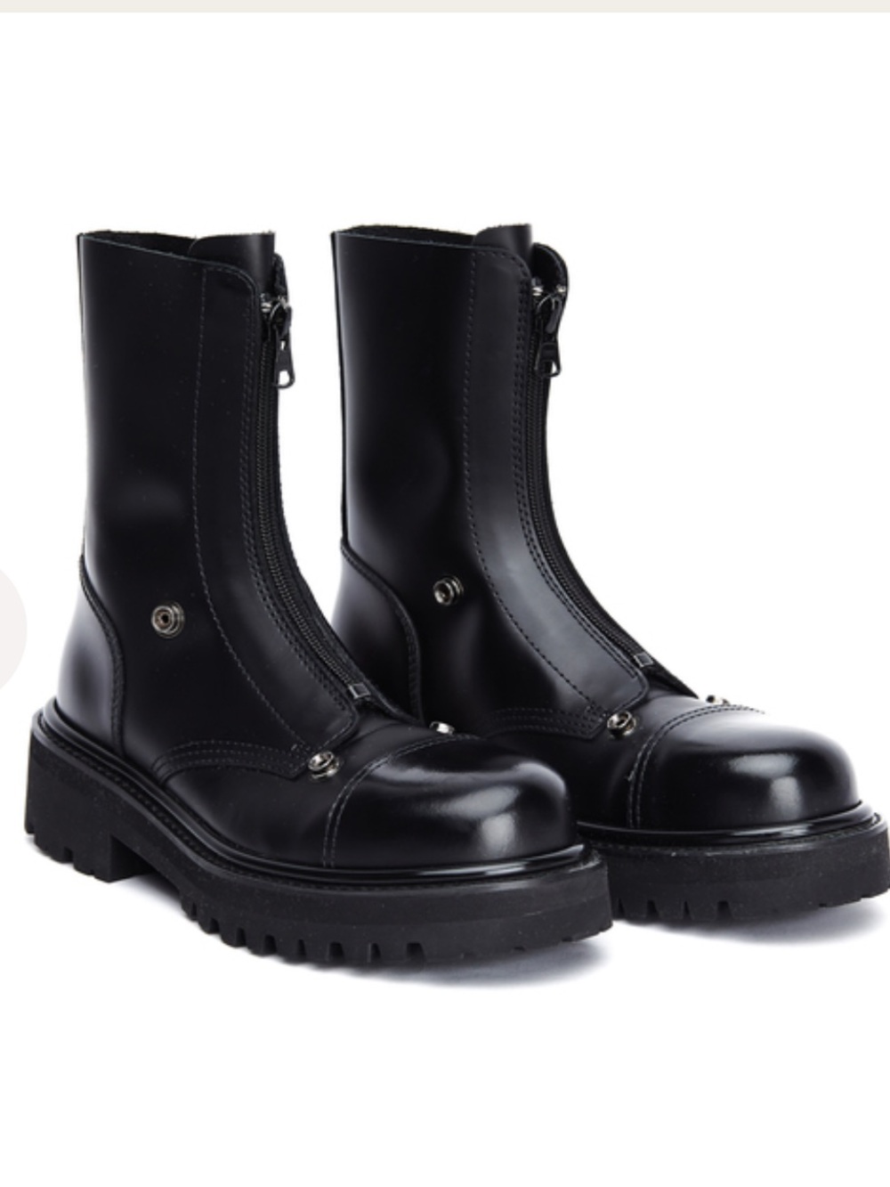 VETEMENTS Calf Leather Front Zip Military Combat Luxury Authentic Black Boots 37
